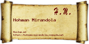 Hohman Mirandola névjegykártya